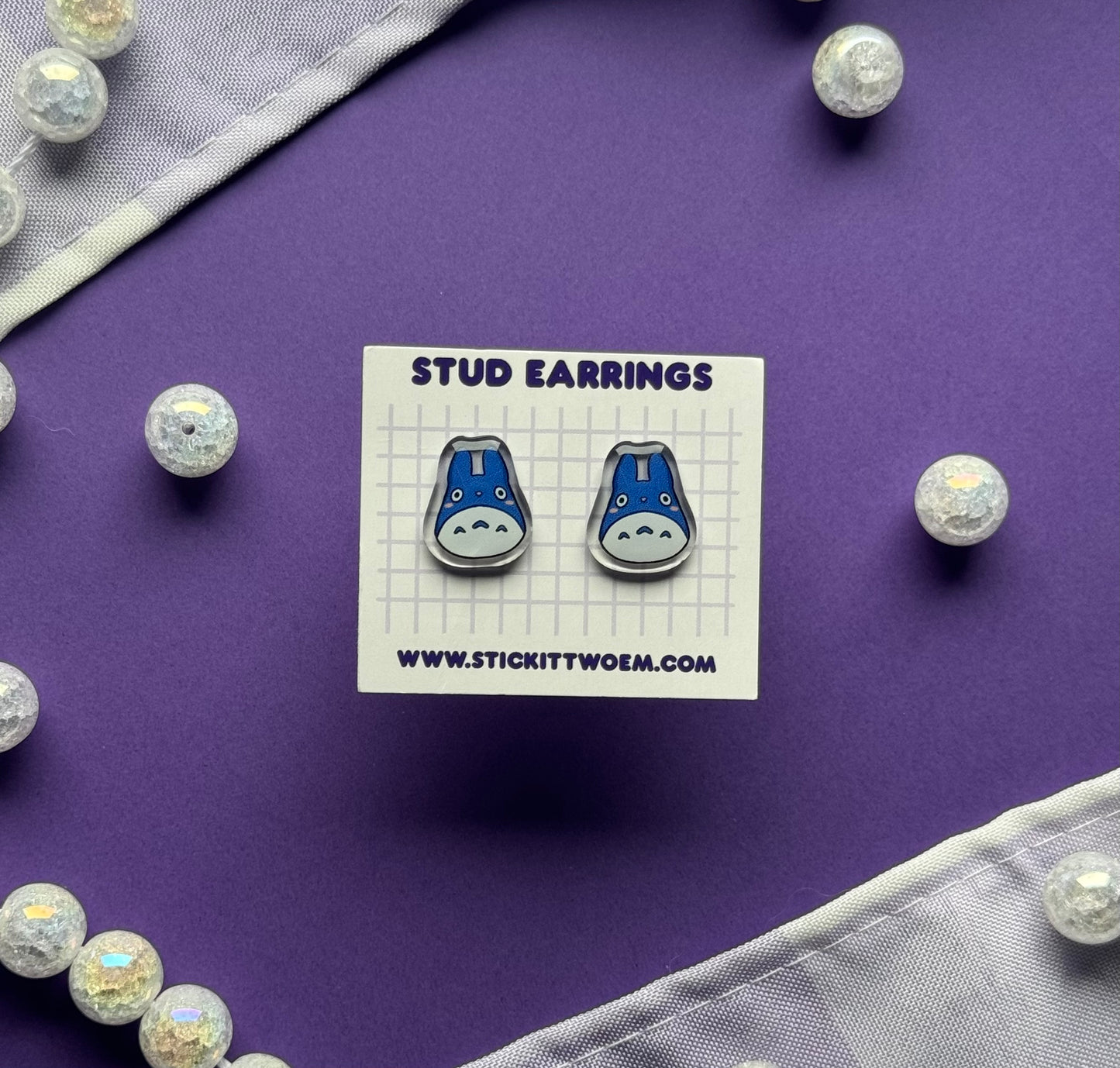 Blue Forest Bear Stud Earrings