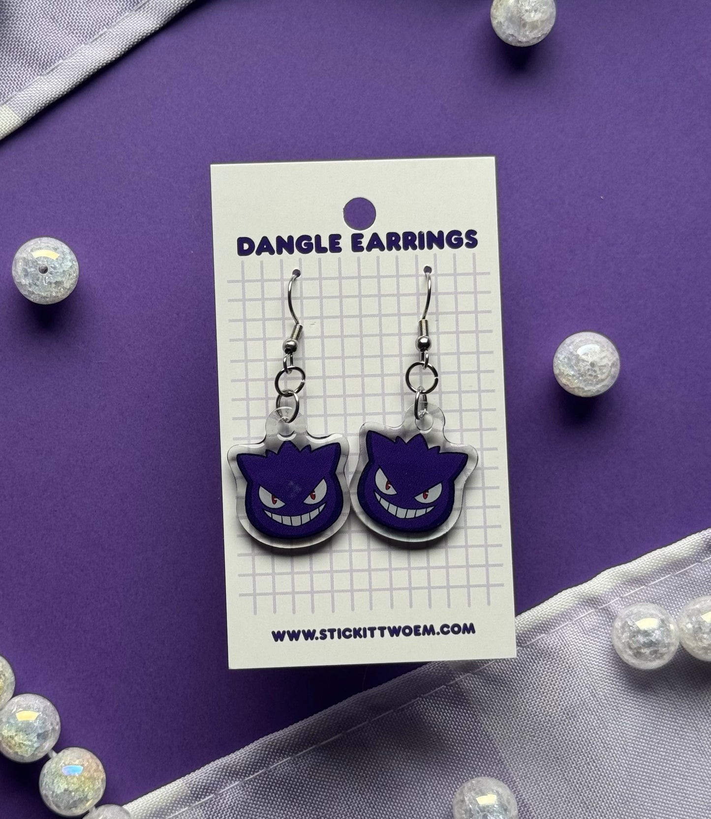 Purple Ghost Monster Dangle Earrings