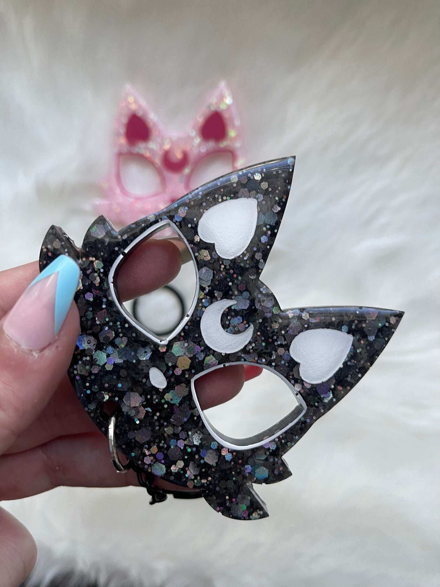 Lunar Spirit Kitty Handmade Resin Defense Keychain