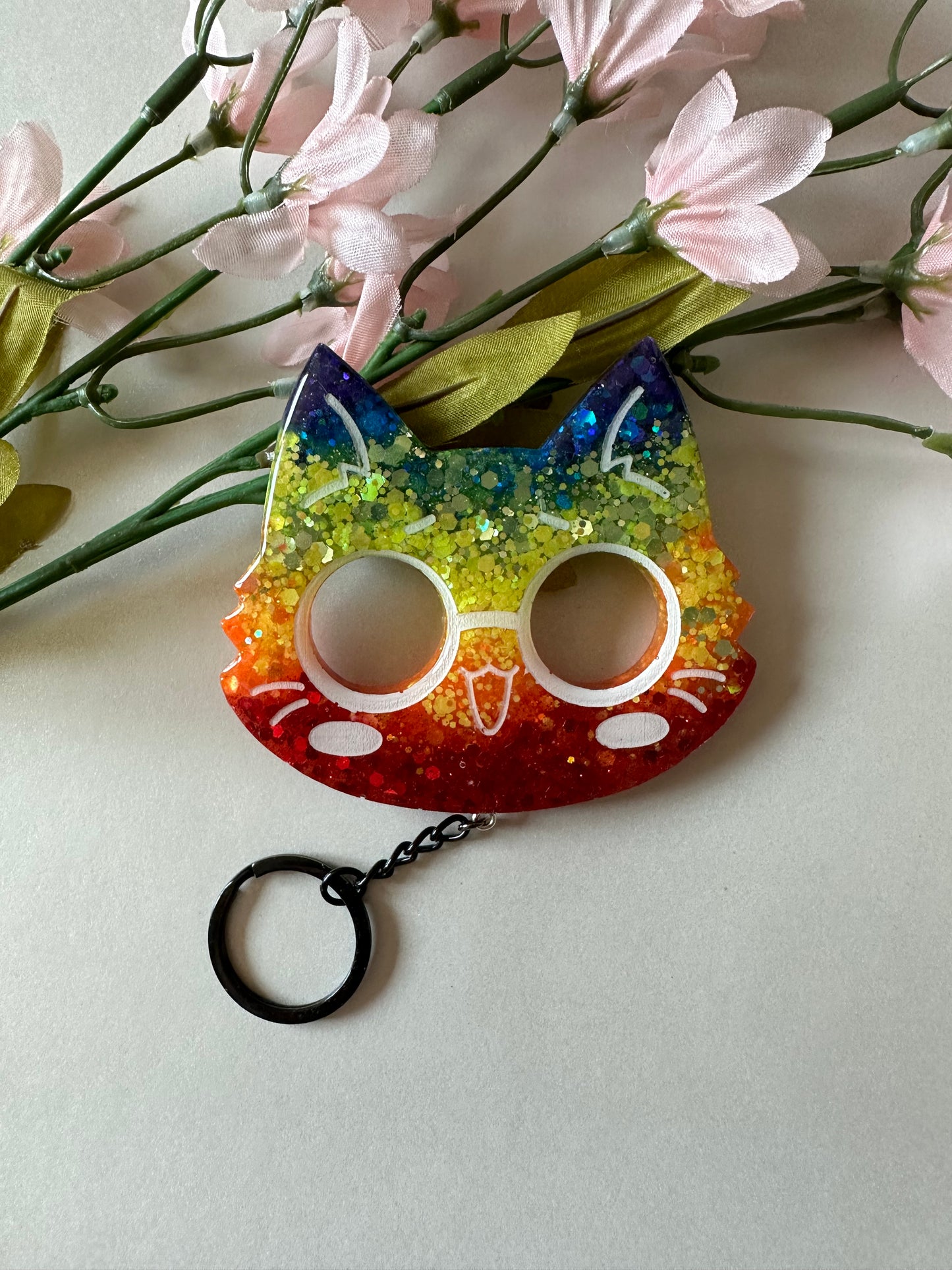Handmade Pride Glasses Kitty Defense Keychain