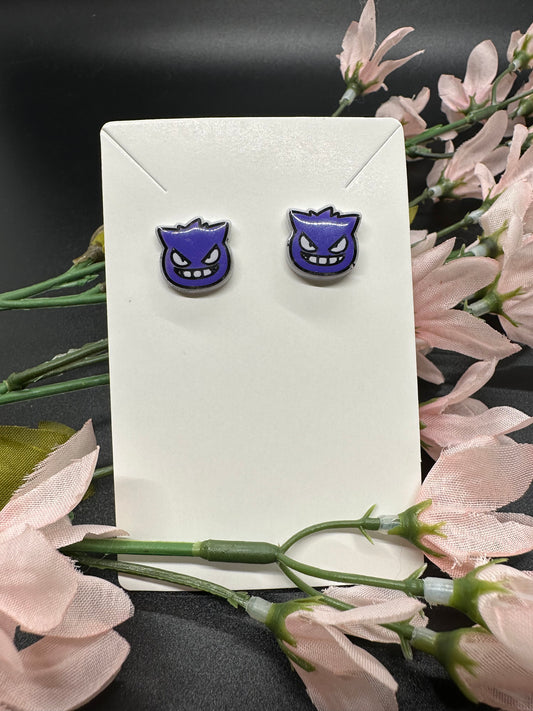 Mischevious Angry Purple Ghost Monster Earrings