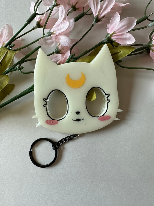 Handmade White Spirit Moon Kitty Defense Keychain