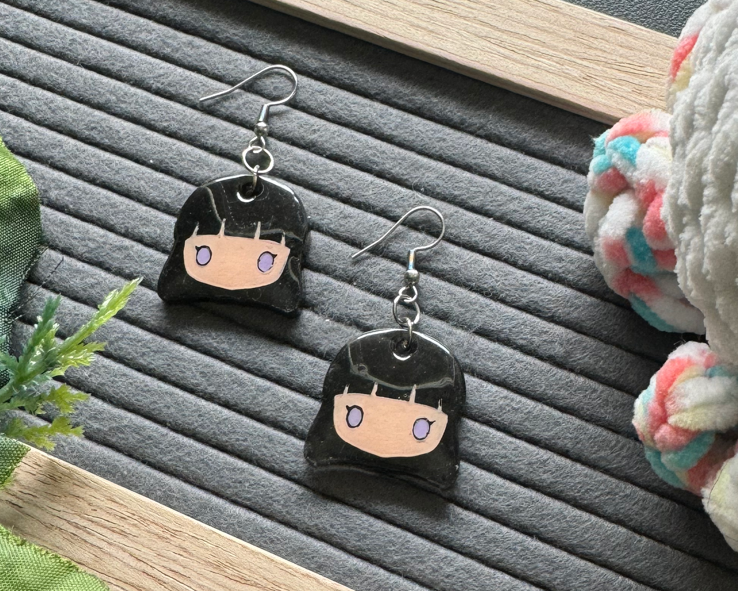 Shy Purple Ninja Girl Hypoallergenic Dangle Earrings