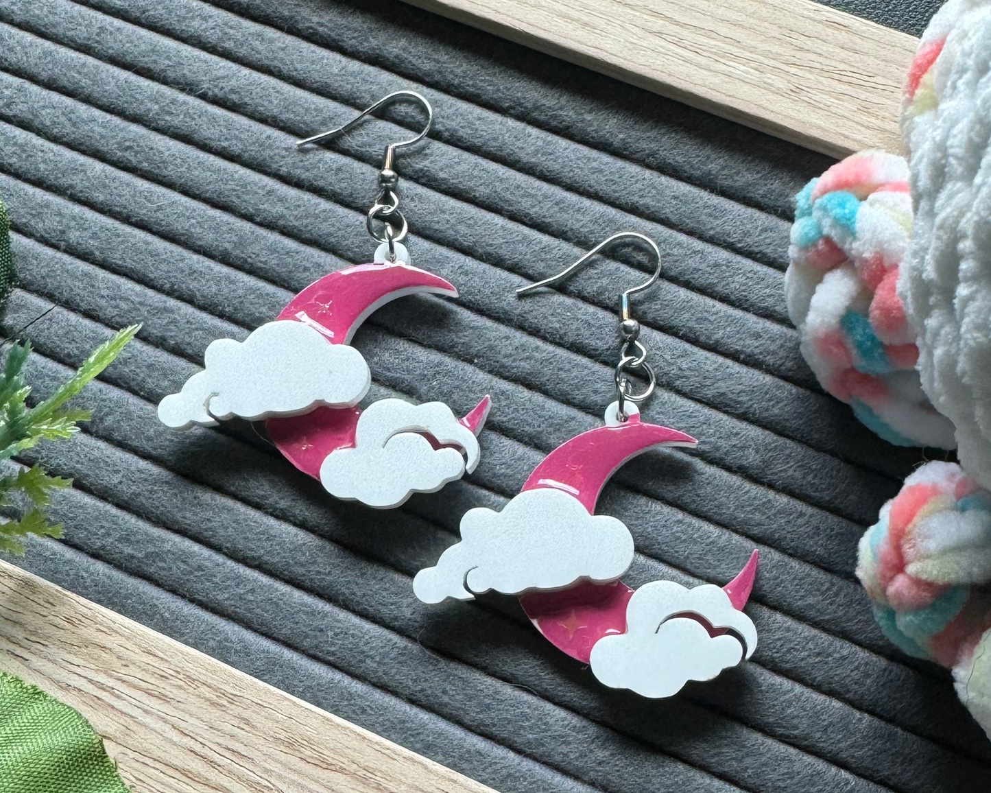 Pink Crescent Moon Hypoallergenic Dangle Earrings