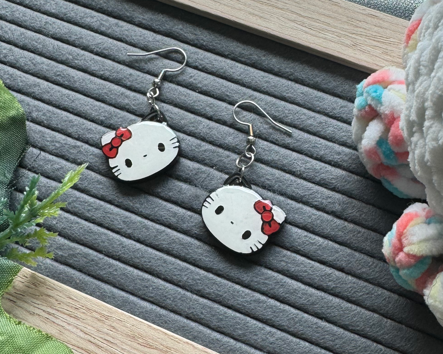 Red Bow Kitty Hypoallergenic Dangle Earrings