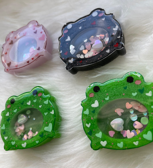 Adorable Shaker Resin Phone Grip Frog Love Hearts with Charms