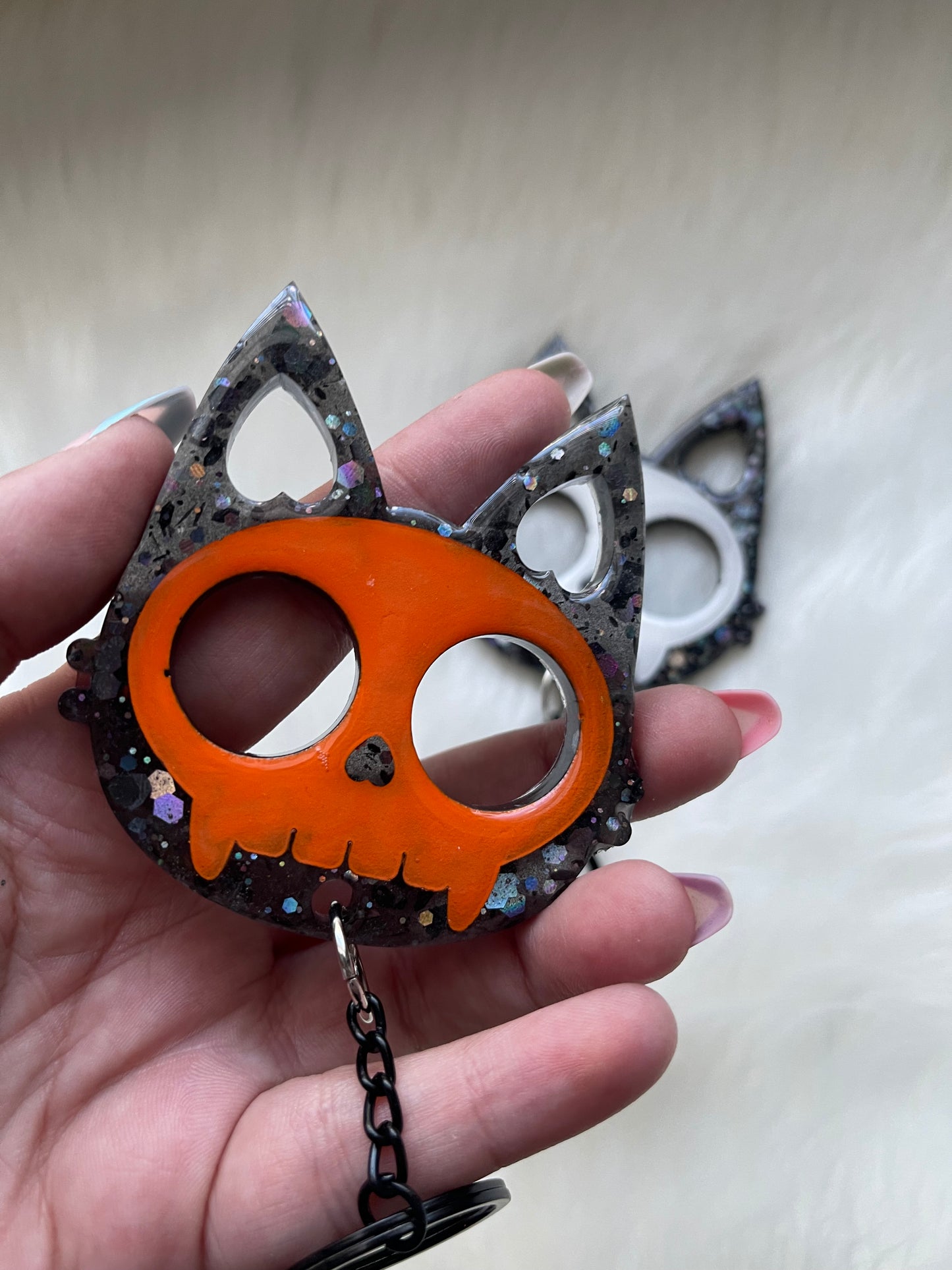 Spooky Skeleton Kitty Handmade Resin Defense Keychain