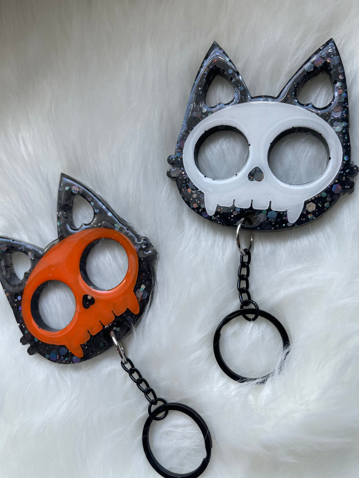 Spooky Skeleton Kitty Handmade Resin Defense Keychain