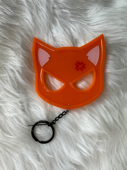 Angry Orange Cat Boy Defense Keychain