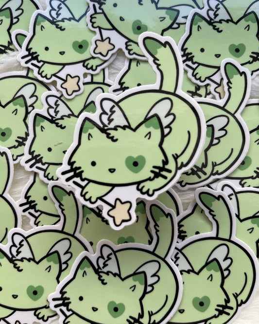 Green Fairy Godfather Kitty Vinyl Sticker