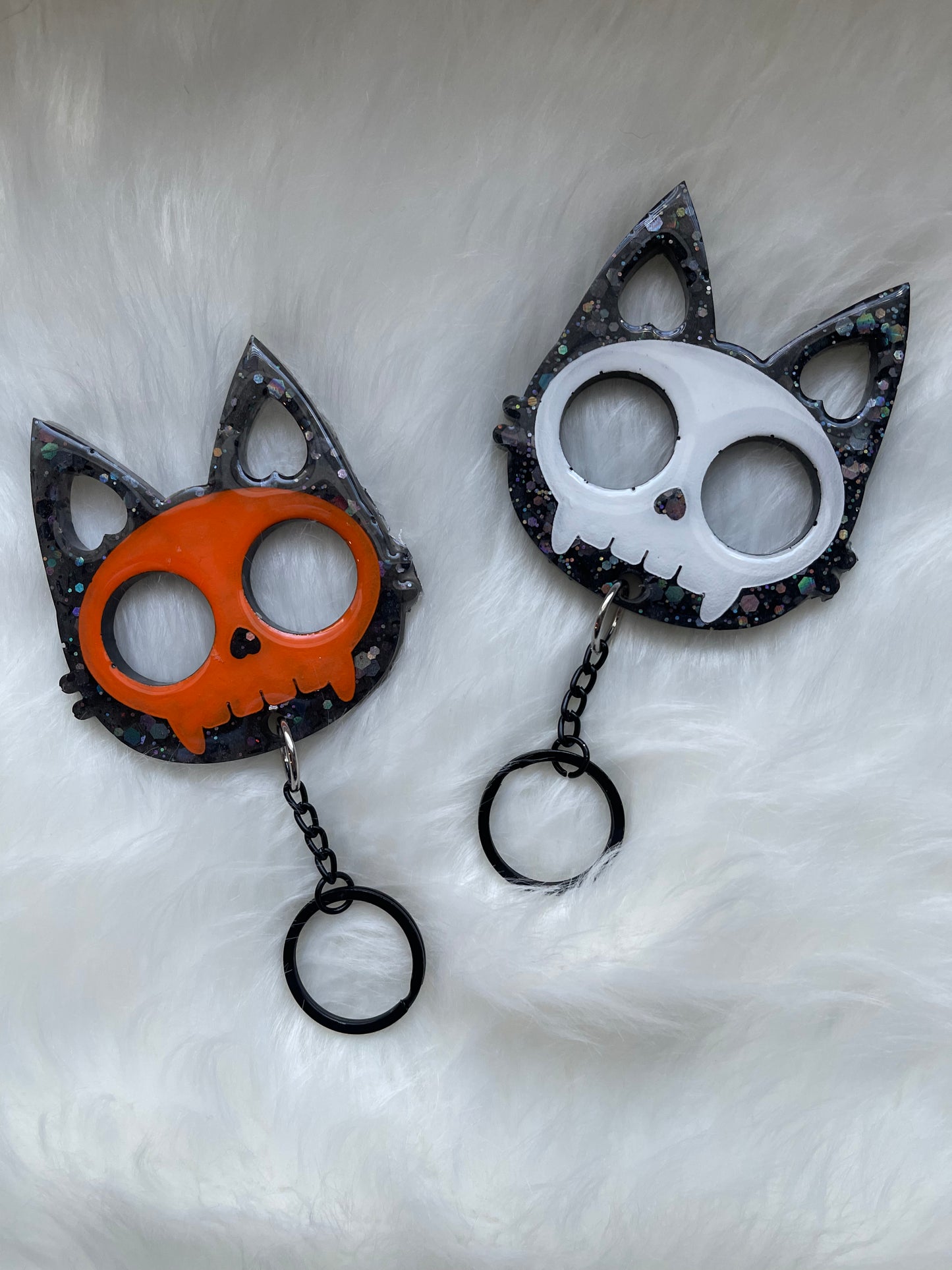 Spooky Skeleton Kitty Handmade Resin Defense Keychain