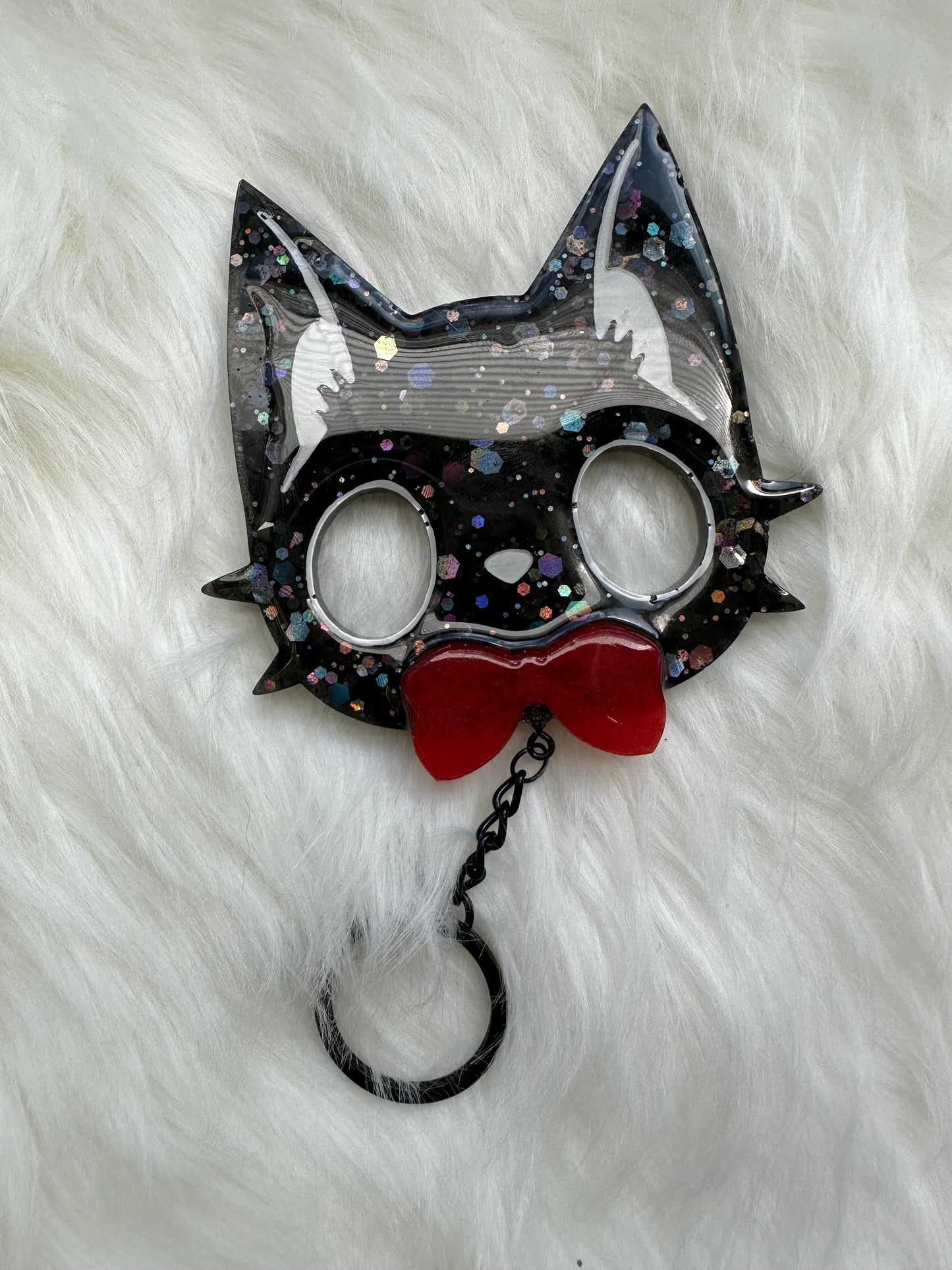 Adorable Kitty Jiji Red Bow Resin Handmade Keychain