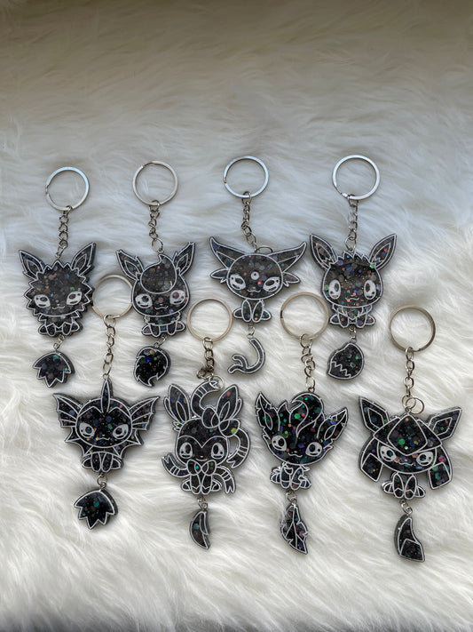 Sparkly Dark Evolved Adorable Handmade Eeveelution Resin Keychains