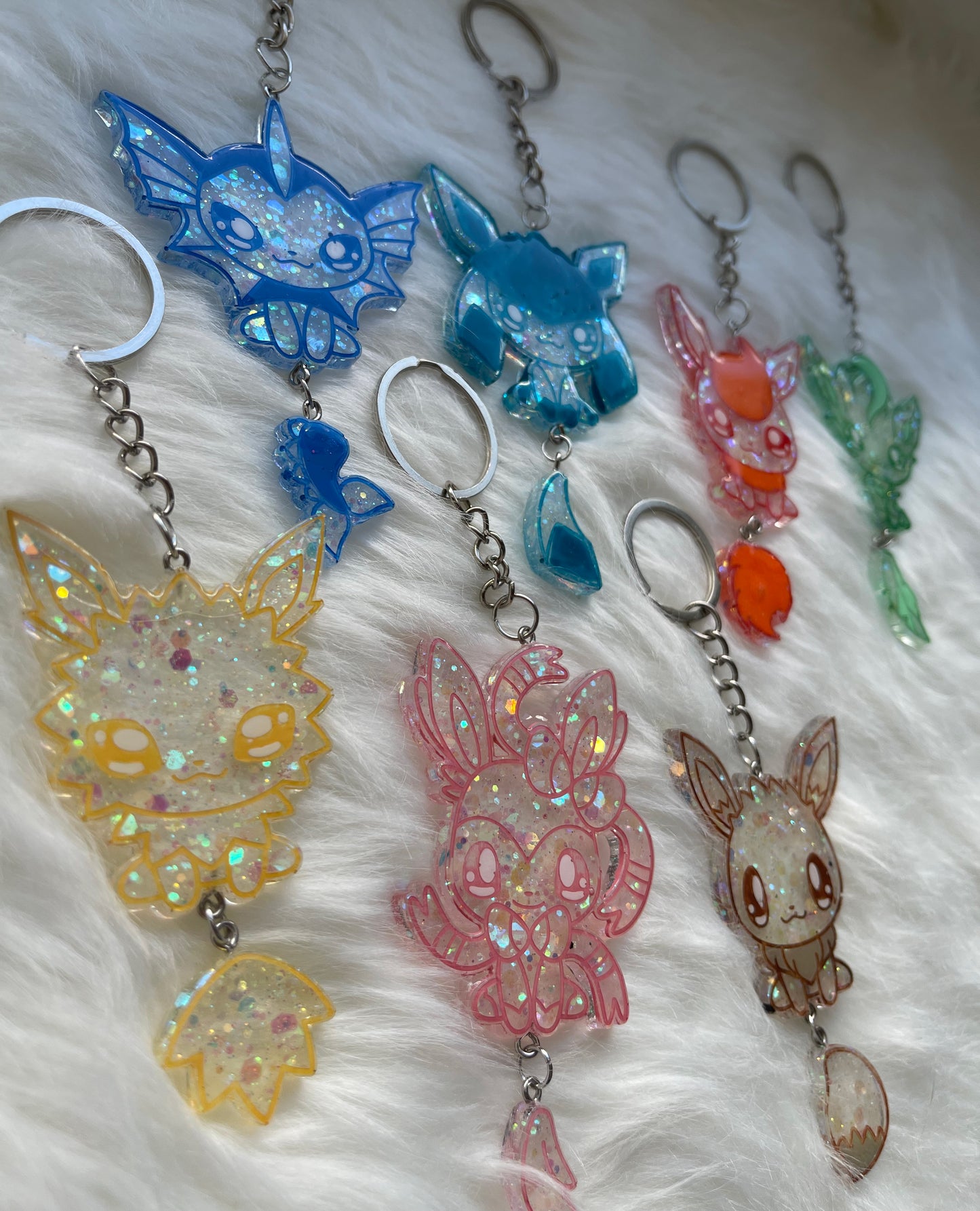 Shiny Evolved Adorable Handmade Eeveelution Resin Keychains