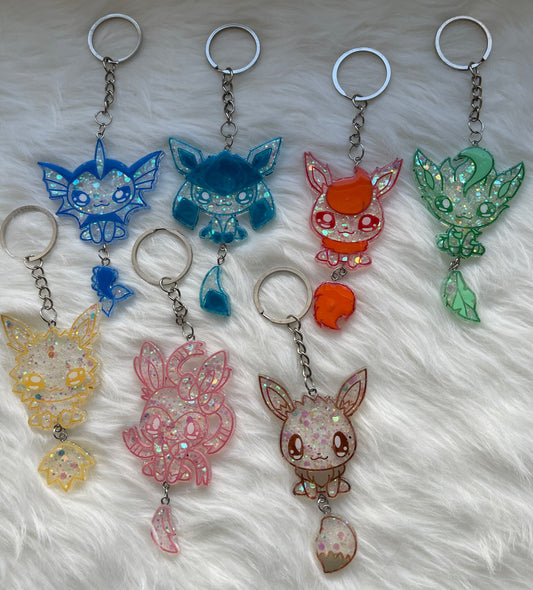 Shiny Evolved Adorable Handmade Eeveelution Resin Keychains